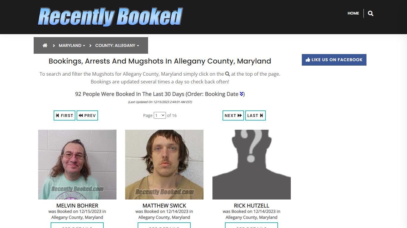 Bookings, Arrests and Mugshots in Allegany County, Maryland