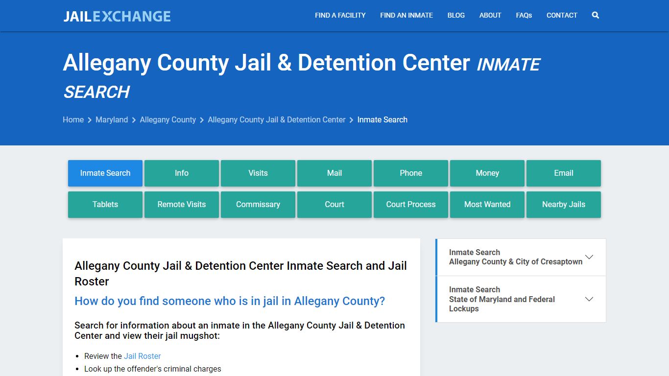 Allegany County Jail & Detention Center Inmate Search